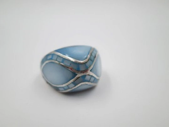 Women's ring. 925 sterling silver and light blue enamel