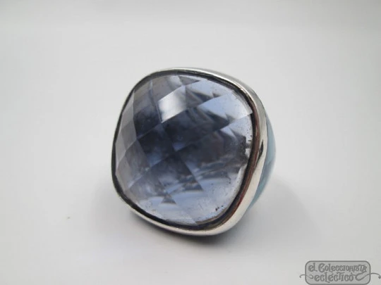 Women's ring. 925 sterling silver. Faceted gem & blue enamel. Spain. 1990's