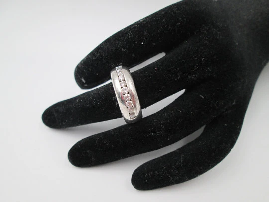 Women's ring. 925 sterling silver. White gems openwork front. Europe. 1980's Women's ring. 925 sterling silver. White gems openwork front. Europe. 1980's
