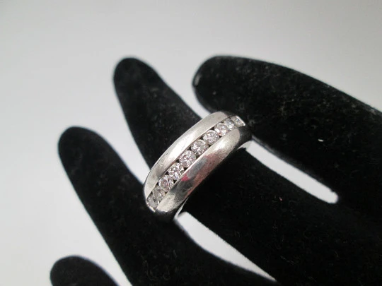 Women's ring. 925 sterling silver. White gems openwork front. Europe. 1980's Women's ring. 925 sterling silver. White gems openwork front. Europe. 1980's