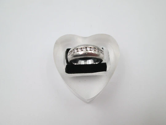 Women's ring. 925 sterling silver. White gems openwork front. Europe. 1980's Women's ring. 925 sterling silver. White gems openwork front. Europe. 1980's