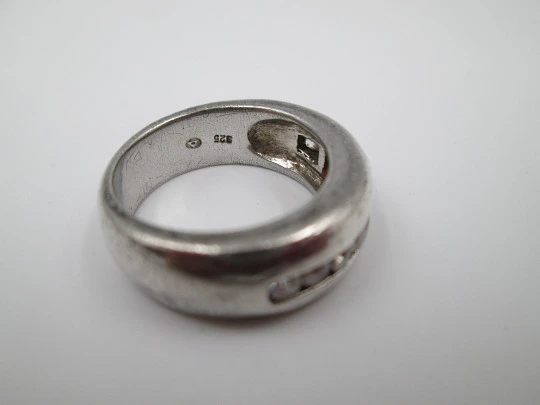 Women's ring. 925 sterling silver. White gems openwork front. Europe. 1980's Women's ring. 925 sterling silver. White gems openwork front. Europe. 1980's