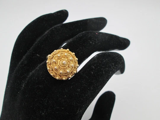 Women's ring. 925 vermeil sterling silver. Charro button motif. Spain. 1980's