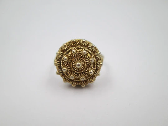 Women's ring. 925 vermeil sterling silver. Charro button motif. Spain. 1980's