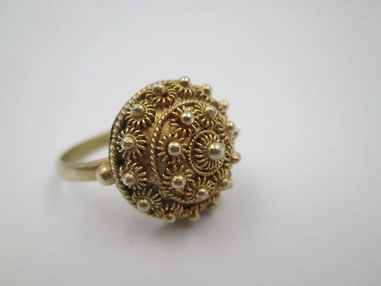 Women's ring. 925 vermeil sterling silver. Charro button motif. Spain. 1980's