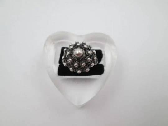 Women's ring. Charro button and hearts. 925 sterling silver. 1980's. Spain