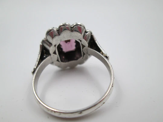 Women's ring. Silver and gold edge. Violet stone & marcasite gems