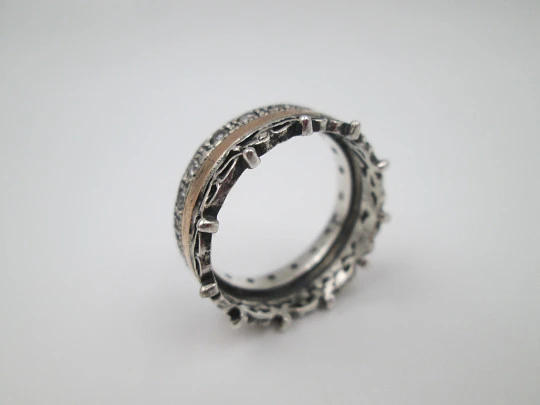 Women's ring. Sterling silver and gold rolled. White gems & vegetable motifs. 2000's