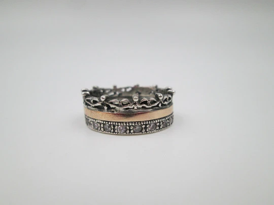 Women's ring. Sterling silver and gold rolled. White gems & vegetable motifs. 2000's