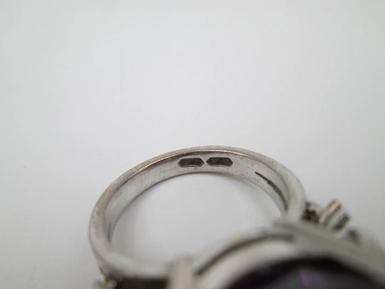 Women's ring. Sterling silver. Amethyst and white gems flowers. Europe. 2000's