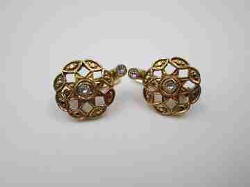 Women's rosette earrings. Vermeil silver & white gems. French clasp