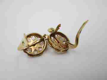 Women's rosette earrings. Vermeil silver & white gems. French clasp
