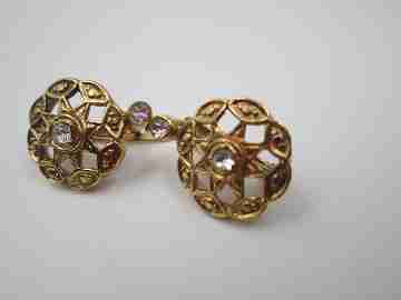 Women's rosette earrings. Vermeil silver & white gems. French clasp
