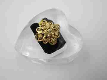 Women's rosette ring. Sterling silver vermeil. Charro buttons motifs. 1980's