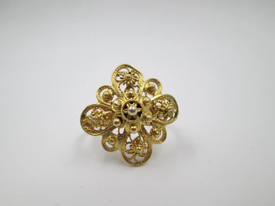 Women's rosette ring. Sterling silver vermeil. Charro buttons motifs. 1980's