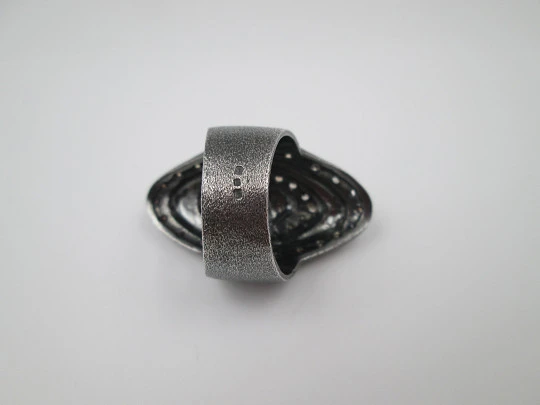 Women's shuttle ring. Sterling silver and pink gold. White & amber rhinestones. 2000's