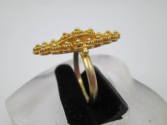 Women's shuttle ring. Sterling silver vermeil. Charro buttons motifs. 1980's