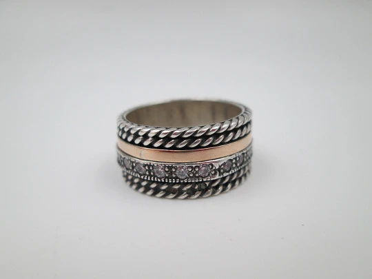 Women's spinner ring. Sterling silver and yellow gold. White gems. Portugal. 2000's Women's spinner ring. Sterling silver and yellow gold. White gems. Portugal. 2000's