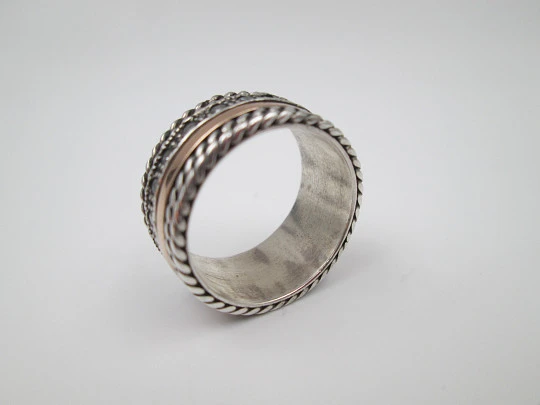 Women's spinner ring. Sterling silver and yellow gold. White gems. Portugal. 2000's Women's spinner ring. Sterling silver and yellow gold. White gems. Portugal. 2000's