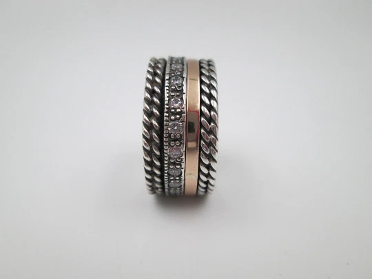 Women's spinner ring. Sterling silver and yellow gold. White gems. Portugal. 2000's Women's spinner ring. Sterling silver and yellow gold. White gems. Portugal. 2000's