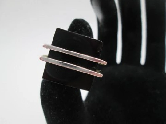 Women's square ring. 925 sterling silver and black resin