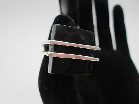 Women's square ring. 925 sterling silver and black resin