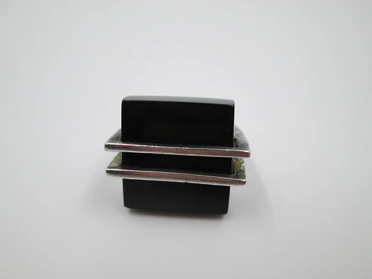 Women's square ring. 925 sterling silver and black resin