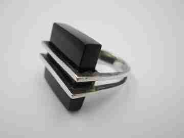 Women's square ring. 925 sterling silver and black resin
