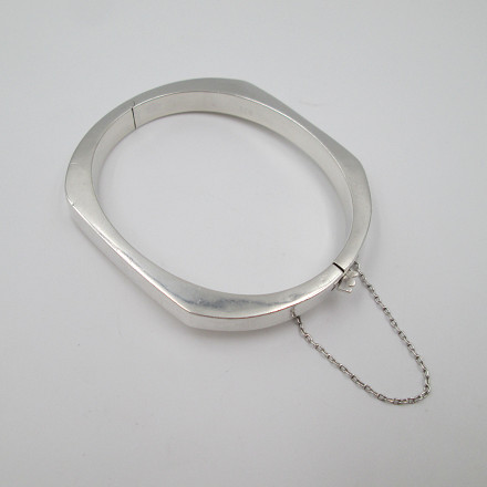 Womens Square Tubular Bracelet Sterling Silver Safety Clasp