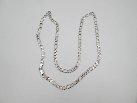 Women's sterling silver curb chain with braided open links. Carabiner clasp. Italy