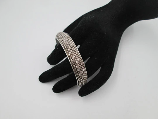 Women's wide bracelet. 925 sterling silver. Basketry decorative pattern. 1990's. Europe