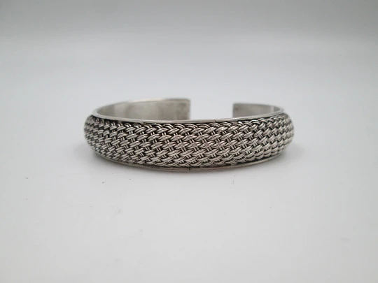 Women's wide bracelet. 925 sterling silver. Basketry decorative pattern. 1990's. Europe