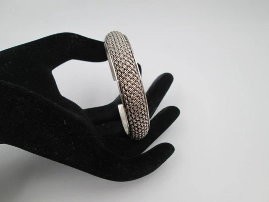 Women's wide bracelet. 925 sterling silver. Basketry decorative pattern. 1990's. Europe