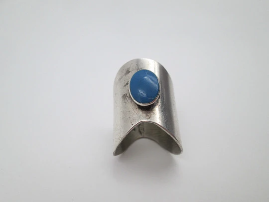 Women's wide ring. 925 sterling silver and turquoise blue stone. 1990