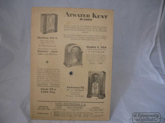 World hours disk. Carton. 1935. Atwater Kent Radio advertising