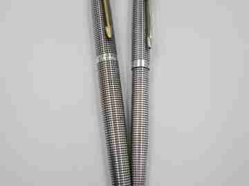 Writing set Parker 75 Cisele. Sterling silver & gold plated. 1970's. 14K