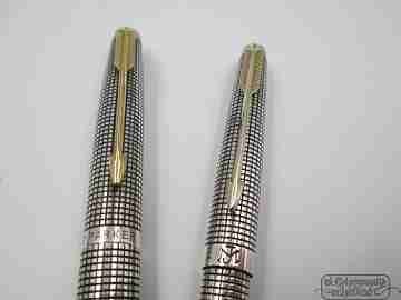 Writing set Parker 75 Cisele. Sterling silver & gold plated. 1970's. 14K