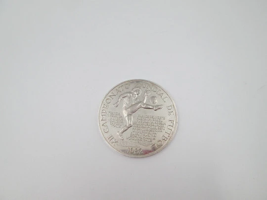 XII World Soccer Championship Spain 1982 coin. Sterling silver. High relief