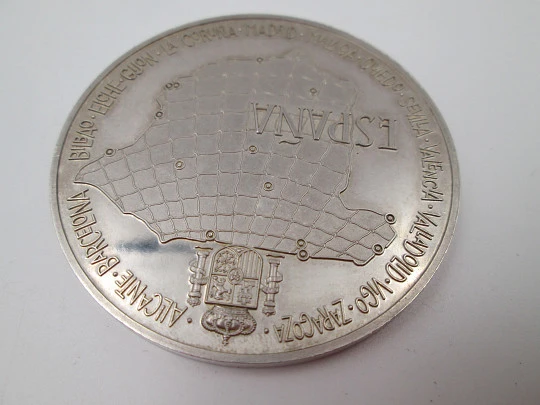 XII World Soccer Championship Spain 1982 coin. Sterling silver. High relief