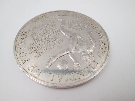XII World Soccer Championship Spain 1982 coin. Sterling silver. High relief