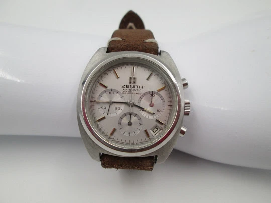 Zenith El Primero chronograph. Stainless steel. Automatic. Calendar. Strap. Swiss. 1970's