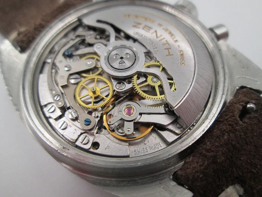 Zenith El Primero chronograph. Stainless steel. Automatic. Calendar. Strap. Swiss. 1970's