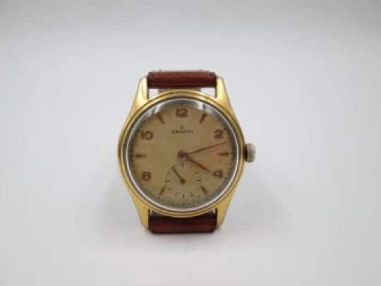 Zenith. Manual wind. 1960's. Steel & gold plated. Seconds hand. Strap