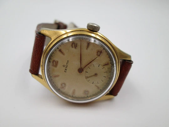 Zenith. Manual wind. 1960's. Steel & gold plated. Seconds hand. Strap