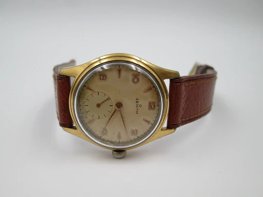 Zenith. Manual wind. 1960's. Steel & gold plated. Seconds hand. Strap