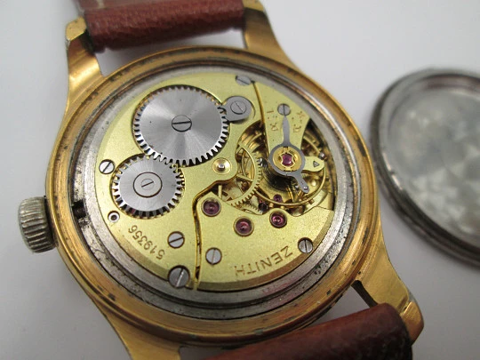Zenith. Manual wind. 1960's. Steel & gold plated. Seconds hand. Strap