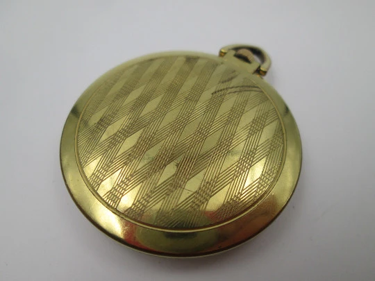 Zentra pendant watch. Gold plated metal. Manual wind. Ring on top. Germany. 1960's