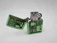 Zippo Circuit Board petrol pocket lighter. Chromed metal and green enamel. 2009. USA
