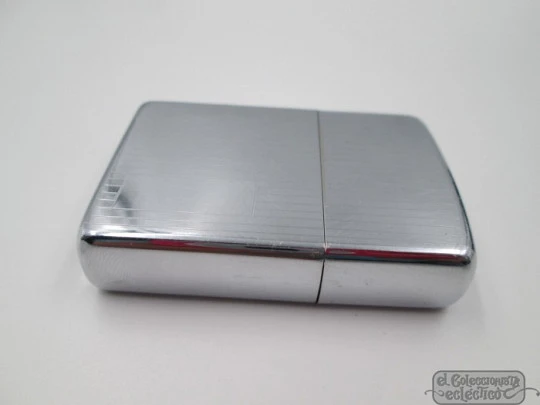 Zippo Classic. Striped design. 1990. Petrol. Silver plated brass