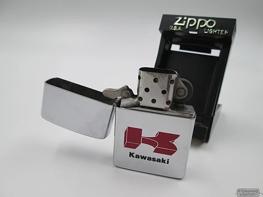 Zippo Kamasaki. 1990. Petrol. Silver plated brass. USA